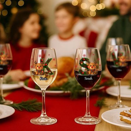 Merry Christmas - Personalised Elk Family Wine Glass